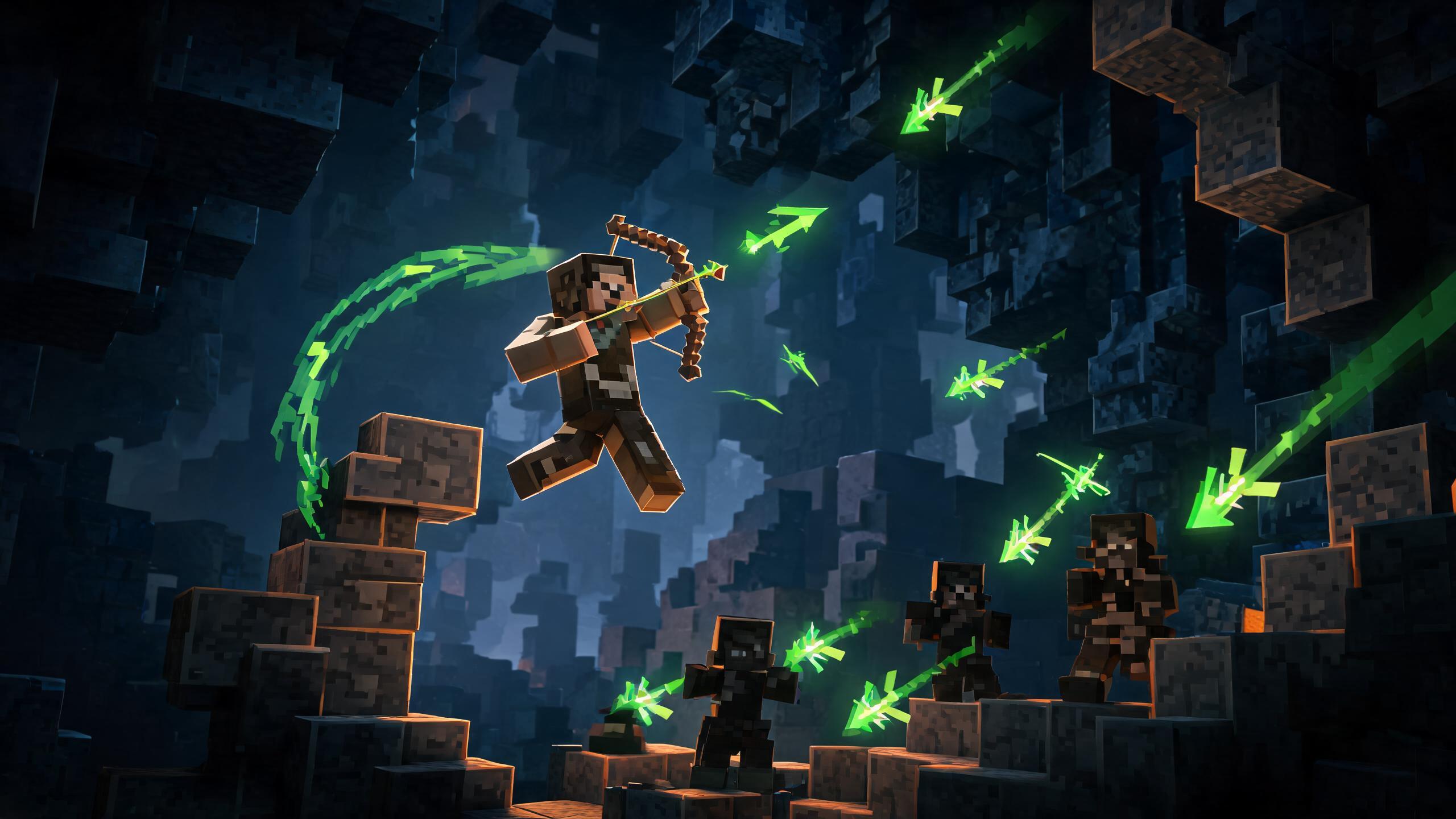 Agility bow build — mid-air trickbow shot with ricocheting arrows in Minecraft Dungeons 2