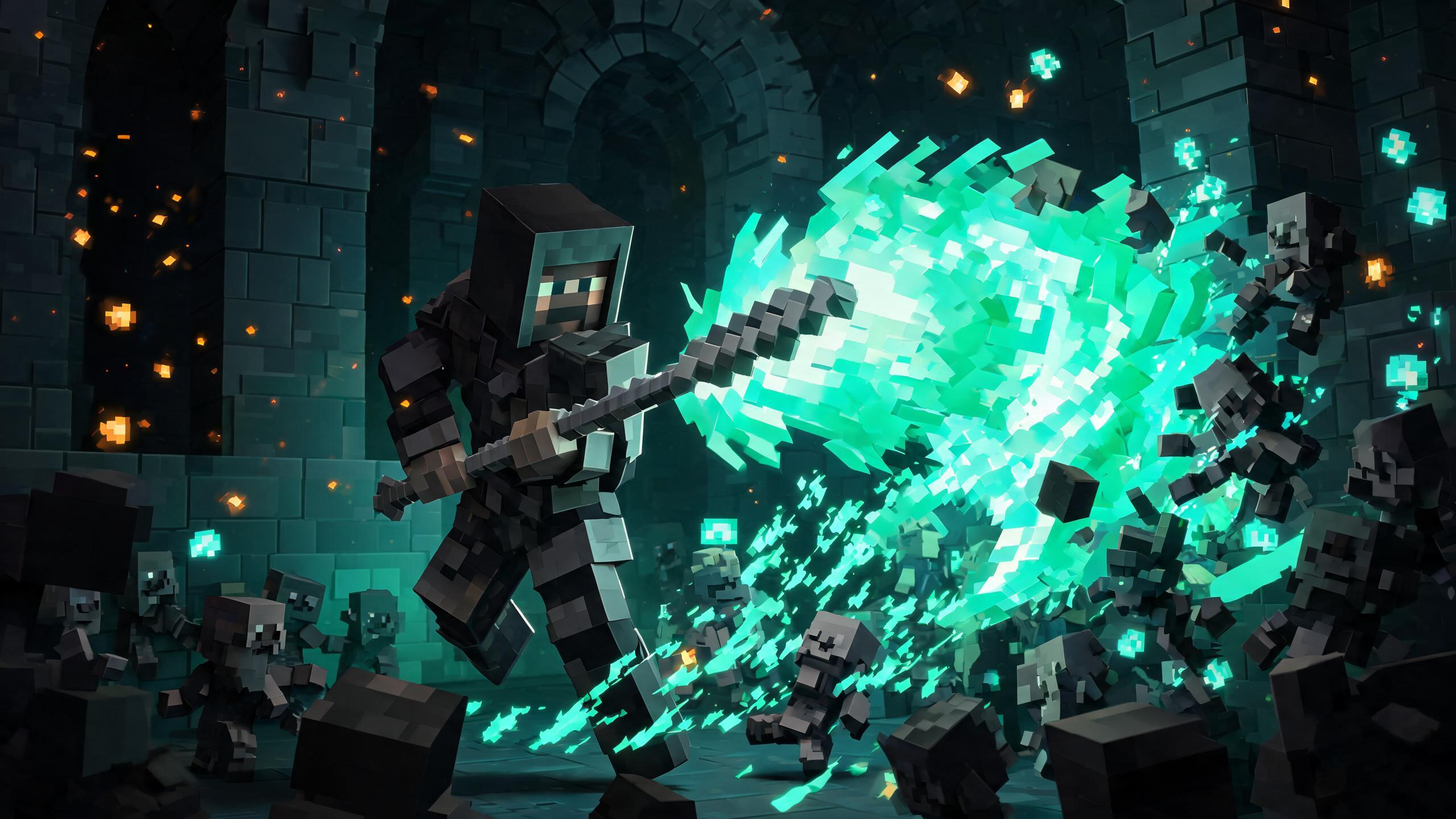 Soul Reaper build — soul energy blast from a battlestaff in Minecraft Dungeons 2